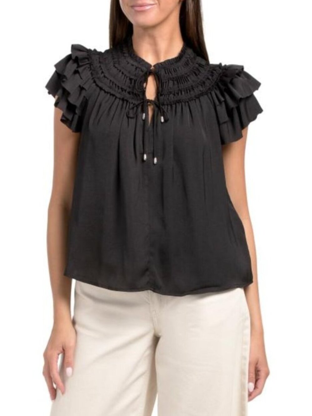ELIE TAHARI Tiered Ruffle Sleeve Top